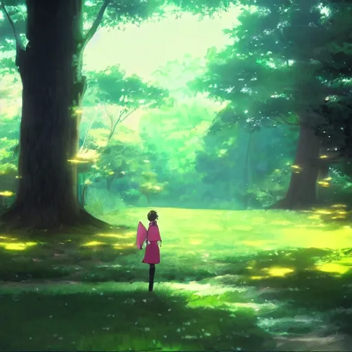 Prompt: Makoto Shinkai style, magic forest, lofi