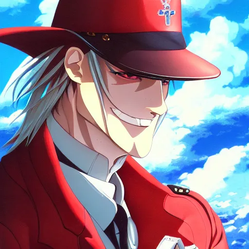 Image similar to portrait of alucard as a pilot, anime fantasy illustration by tomoyuki yamasaki, kyoto studio, madhouse, ufotable, trending on artstation