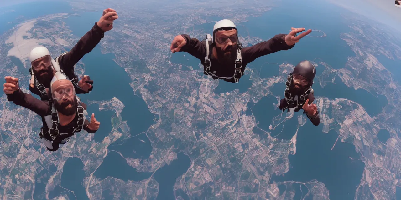 Prompt: Jesus taking a selfie while skydiving, gta artstyle, dramatic, hyperdetailed, artstation, photorealism, accurate, octane render, 8k,