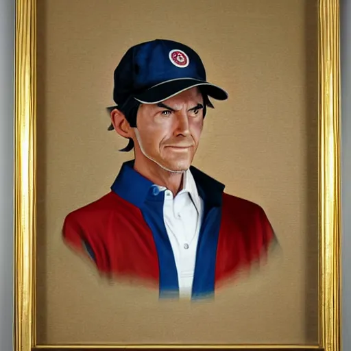 Image similar to president ash ketchum, ash ketchum presidential portrait, oval office painting. official portrait, oil on canvas. realism. retouched face