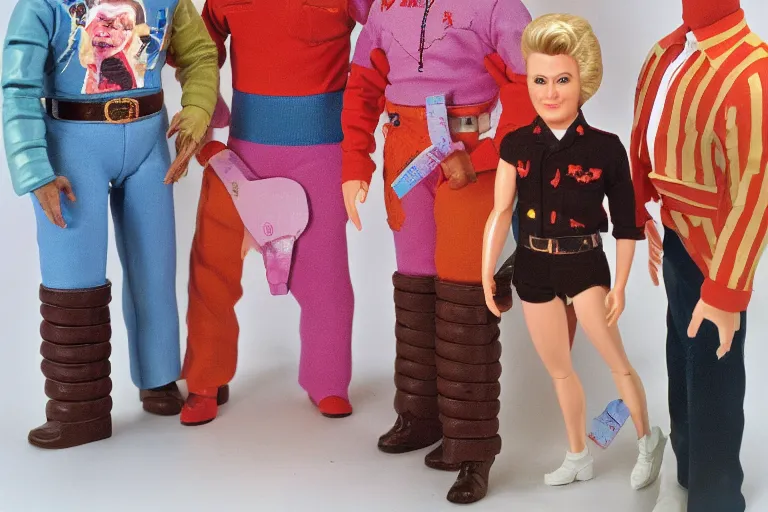 Image similar to John Wayne Gacy ken doll, barbie box art, top seller