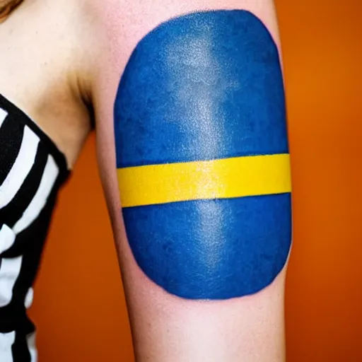 Image similar to a woman with a Swedish flag tattoo on her arm