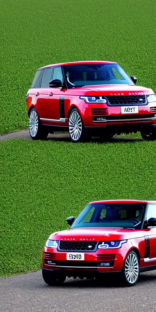 Image similar to A range rover supercharged in the middle of a strawberry field