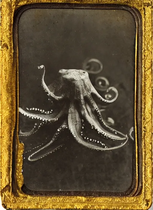 Image similar to wetplate daguerreotype portrait of a octopus by louis jacques mande daguerre