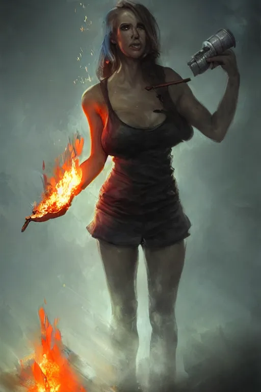 Image similar to character art by bastien lecouffe - deharme, alex jones from infowars, bullhorn on fire, on fire, fire powers, american flag