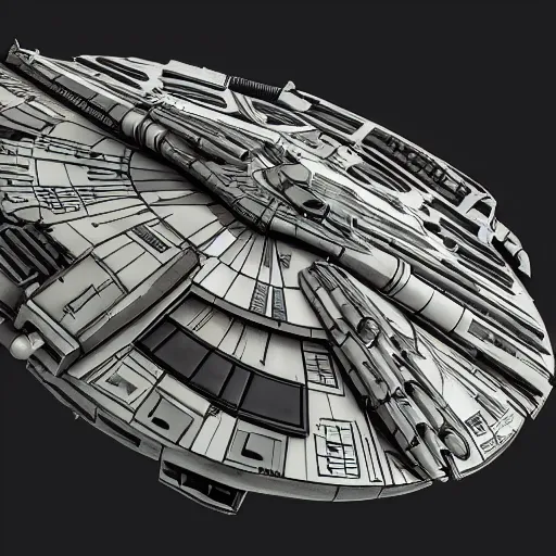 Image similar to the millennium falcon but if it was created by the mandalorians.