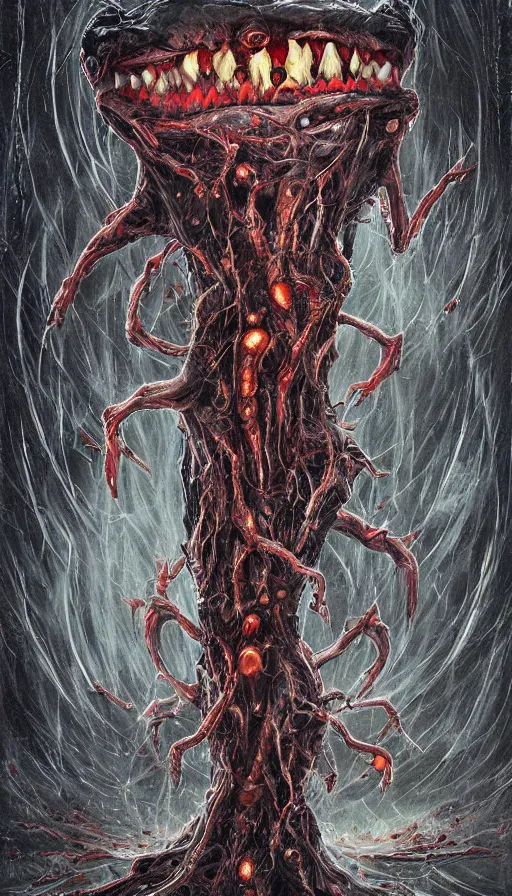 Prompt: a storm vortex made of many demonic eyes and teeth, by sam spratt