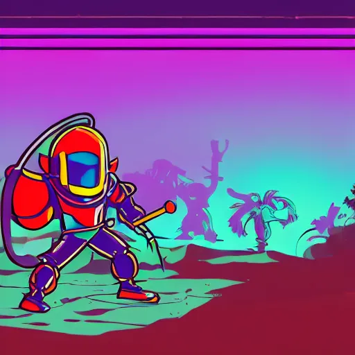 Image similar to shovel knight as daft punk, Aaron Campbell behance, synthwave background,4k, colorful, digital art