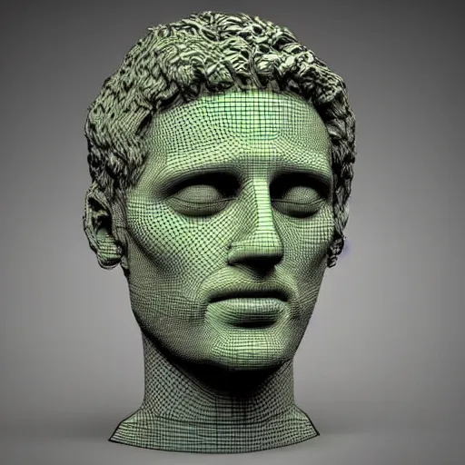 Prompt: 3 d renaissance statue head mixed with neon art, highly detailed