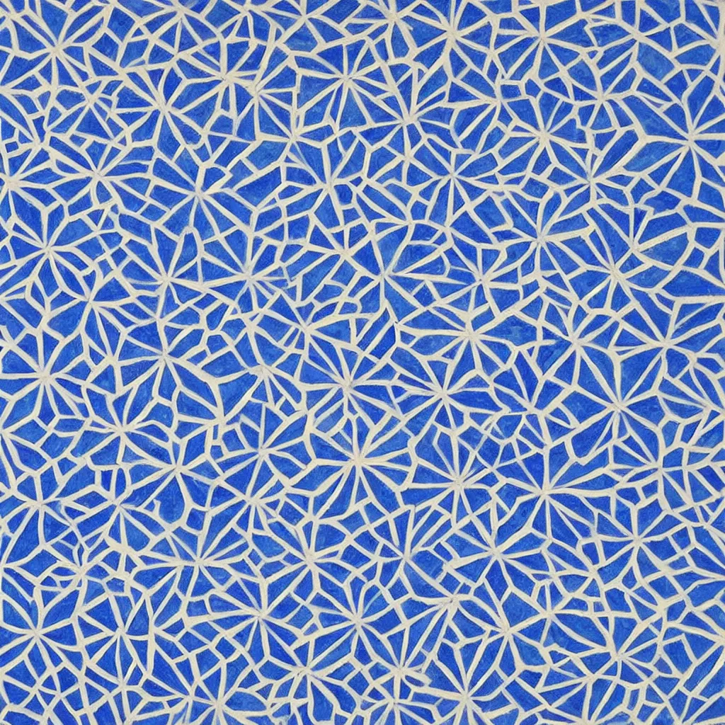 Image similar to a impasto oil painting of beautiful, symmetric indian pattern, blue! and white colors, ultra high details, symmetry, large hexagons!! shapes