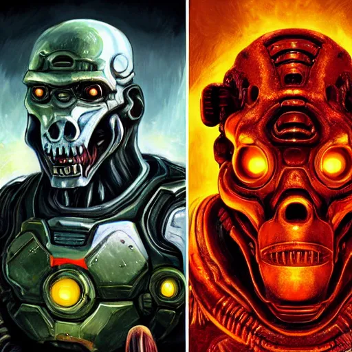 Prompt: sci - fi, undead cyborg head, doom eternal, baboon