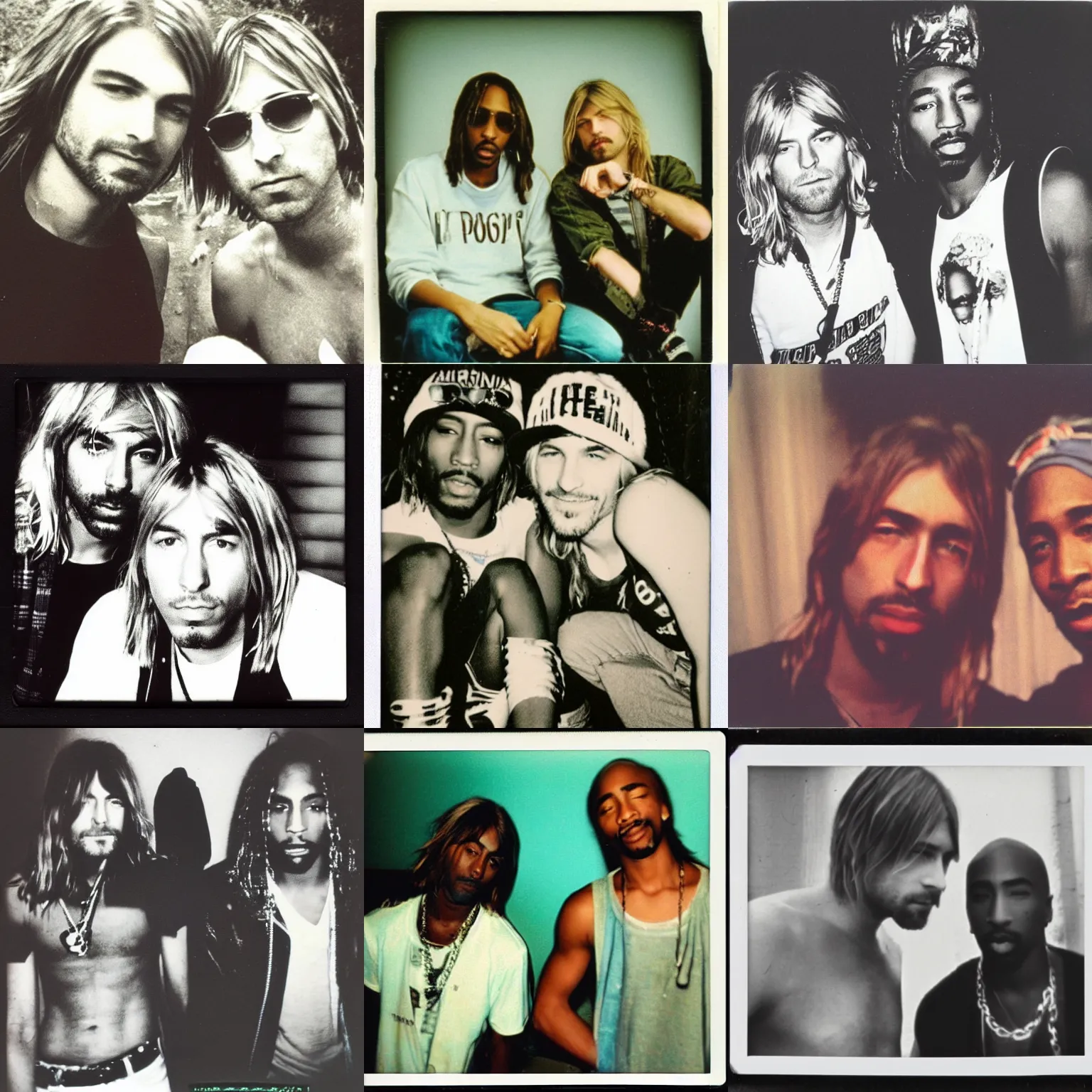 Prompt: polaroid of Kurt cobain and Tupac