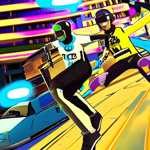 Image similar to woolie madden in jet se radio future, bomb rush cyberfunk, jet set radio sequel, cel - shading, unreal engine 5