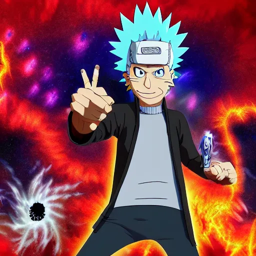 Image similar to Rick Sanchez in Naruto 4K detailed Digital art