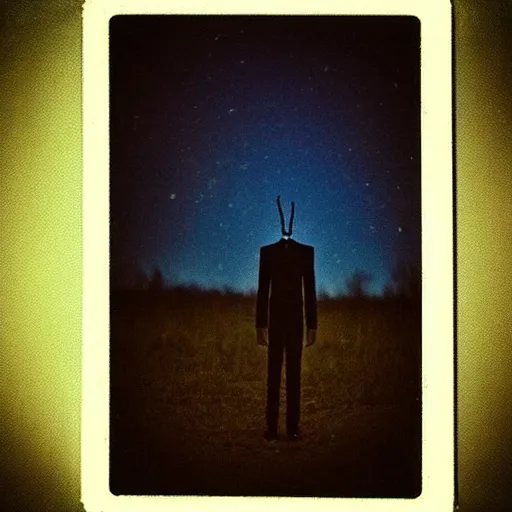 Image similar to a slenderman in the night sky, polaroid photo, perfect photo, photo pinterest