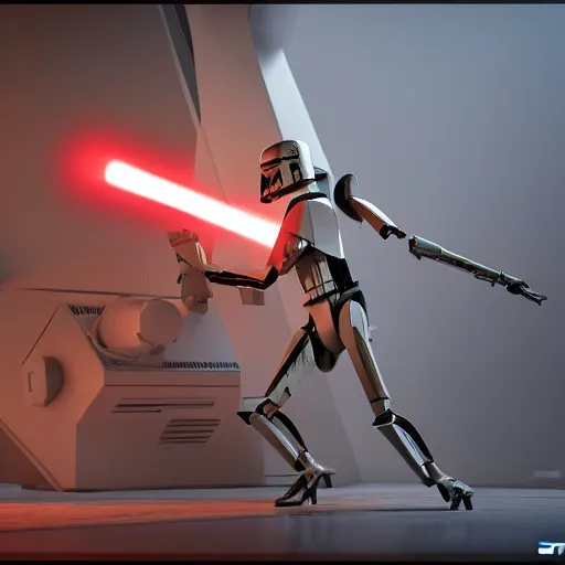 Image similar to star wars battle droid, cinematic, octane render, 8k