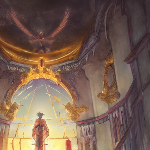 Prompt: The Shrine of Archangel Michael, anime concept art by Makoto Shinkai