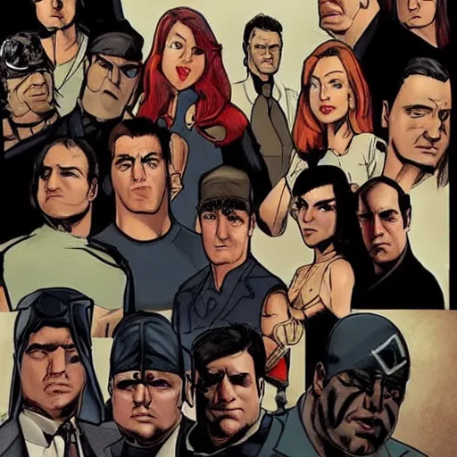 Image similar to [the cast of the sopranos as the dark avengers]