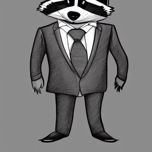 Image similar to raccoon in a suit. drawing. digital art