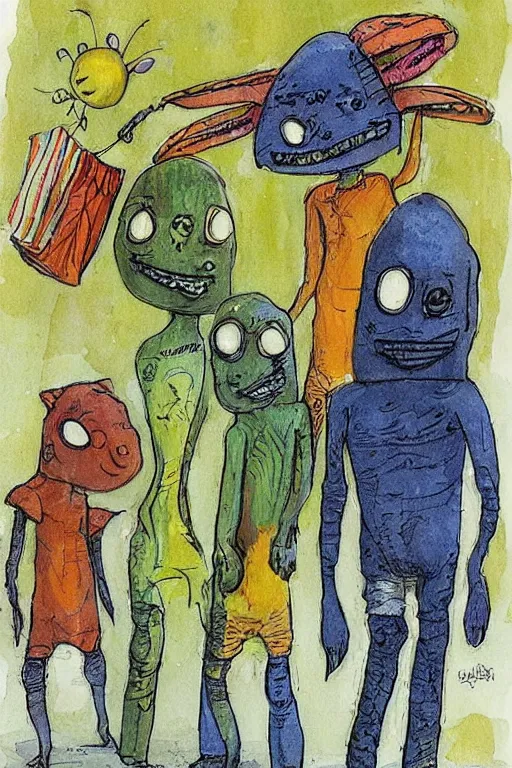 Image similar to cute aliens shopping for clothes by jerry pinkney