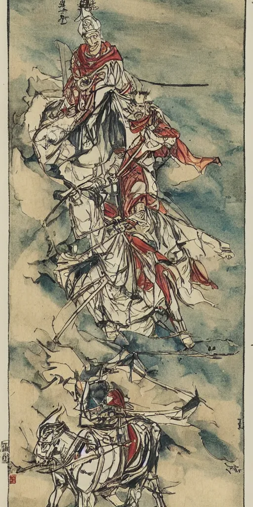 Image similar to man riding a chariot colored and drawn by Shuichi Shigeno