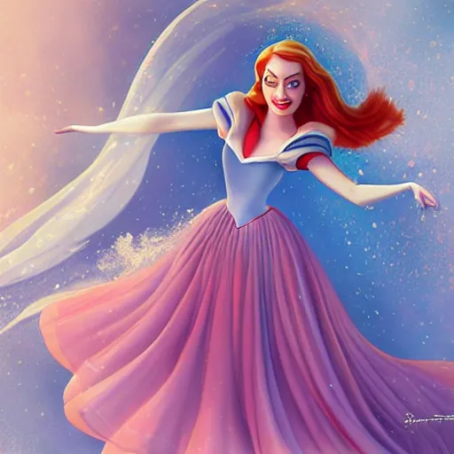 Prompt: digital painting of Emma Stone as a Disney princess wearing snow white's dress, Pixar style, professional studio lightening, volumetric lightening, photorealism by Tristan Eaton Stanley Artgerm and Tom Bagshaw