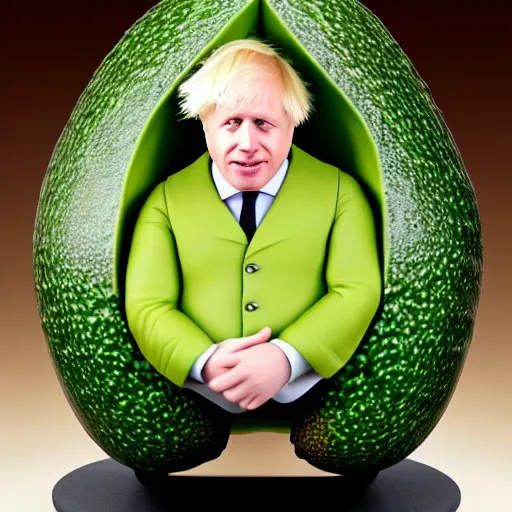 Image similar to boris johnson as an avocado chair, realistic, hyperrealistic, ultra realistic, real, real world, highly detailed, very detailed, extremely detailed, intricate details, 8 k resolution, hd quality