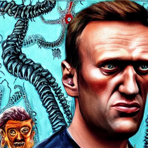 Image similar to navalny became cringe ugly lovecraftian degenerate abomination, photo - realistic, color image, 2 k, highly detailed, bodyhorror, occult art