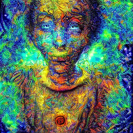 Image similar to The Dreamer that dreams the world, deepdream