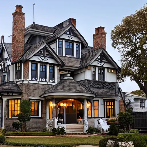 Prompt: house in style Tudor by the sea, exterior