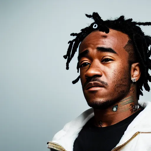 Prompt: a studio photograph of Lil Uzi Vert, portrait, 40mm lens, shallow depth of field, close up, split lighting, cinematic