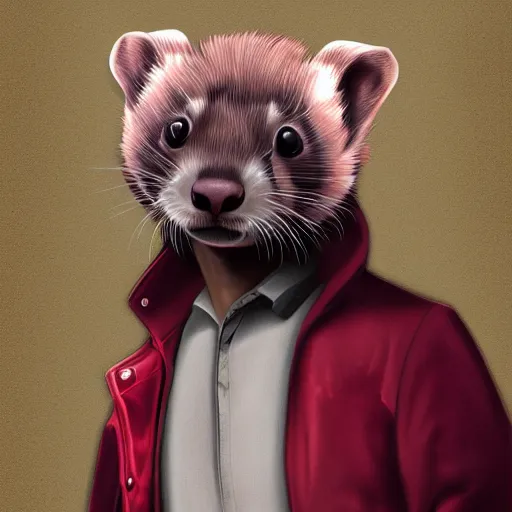 Image similar to ferret furry man, digital art high quality, jacket