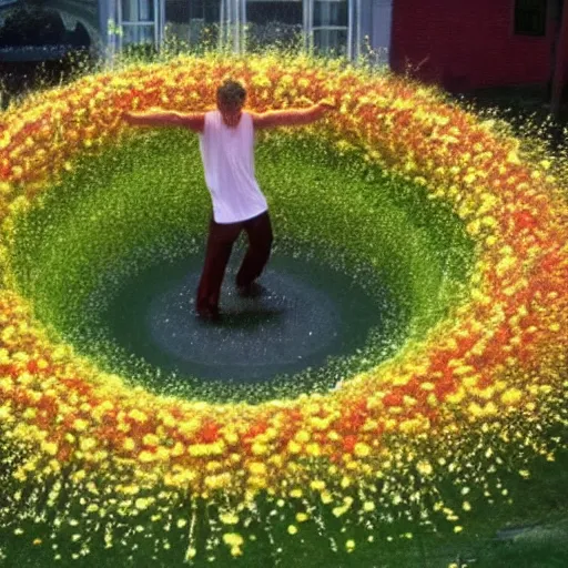 Prompt: god dancing in a vortex made of flowers
