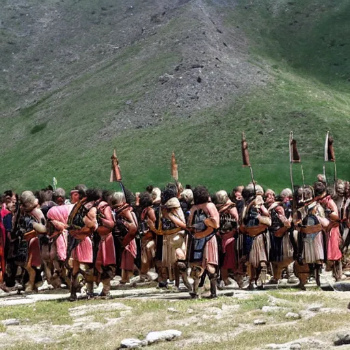 Image similar to the roman army marching up a mountain, photo taken from 1 mile away.