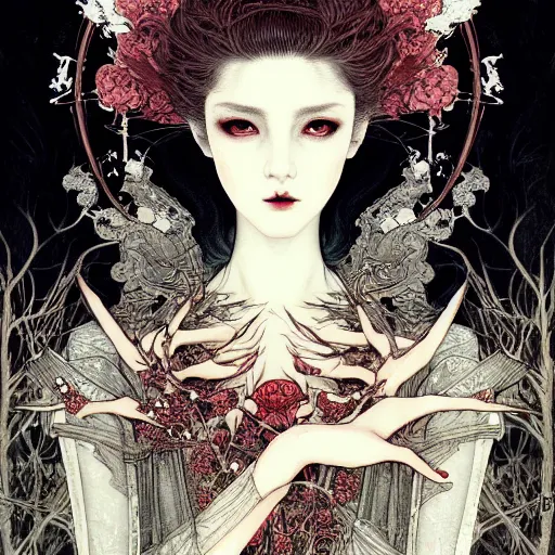 Image similar to portrait painted in zhang jingna style drawn by vania zouravliov and takato yamamoto, inspired by dark fairytales, intricate acrylic gouache painting, high detail, sharp high detail, artstation