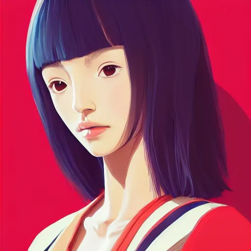 Image similar to a beautiful young japanese natalie portman alluring gravure model, stylized concept art, wearing elegant designer bomber jacket and one piece bikini, bomber jacket with mesoamerican patterns, mesoamerican native street fashion, princess mononoke, painted by ilya kuvshinov aesthetic, gorgeous, stunning, alluring, attractive, artstation, pinterest, digital art