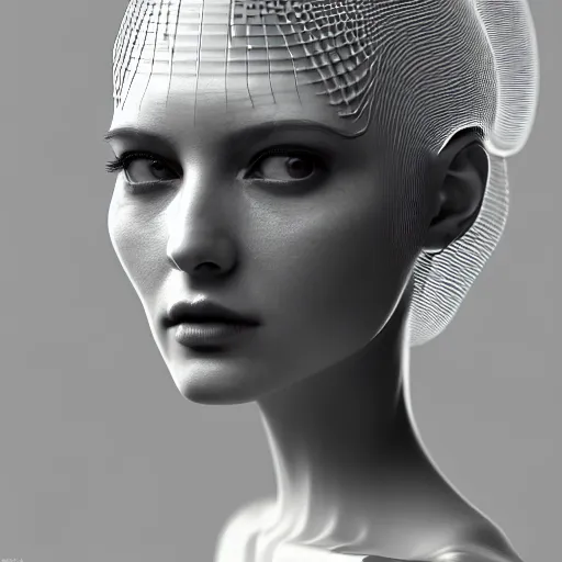Image similar to closeup portrait of an absurdly beautiful, graceful, sophisticated, fashionable cyberpunk mechanoid gravure idol, an ultrafine hyperdetailed illustration by irakli nadar, matt wisniewski style, fashion photography, intricate linework, porcelain skin, jellyfish headdress, unreal engine 5 highly rendered, global illumination, radiant light, detailed and intricate environment