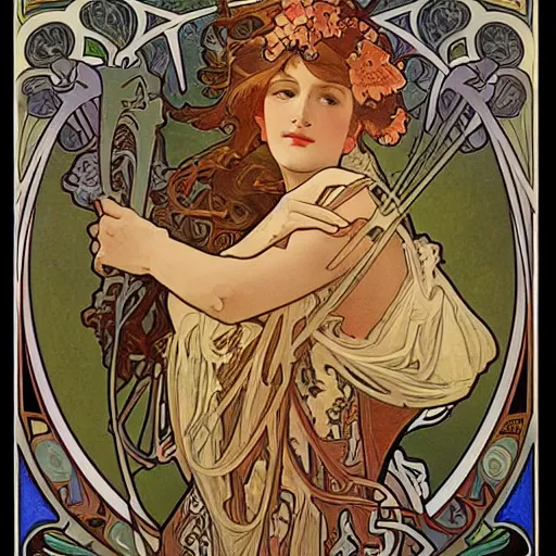 Prompt: masterpiece by Alphonse Mucha