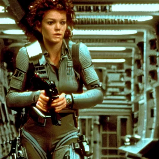 Image similar to film still of Mila Jovavich as Ripley from Aliens 1986