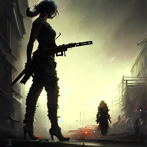 Prompt: only the dead have seen the end of war, artwork by artgerm, danger lurking in the night, fear of death, rendered in pov - ray, style of greg rutkowski and jackson pollock