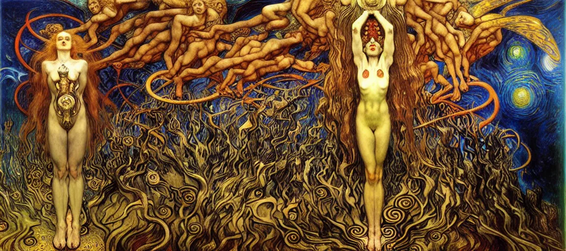 Image similar to Divine Chaos Engine by Karol Bak, Jean Delville, William Blake, Gustav Klimt, and Vincent Van Gogh, symbolist, visionary