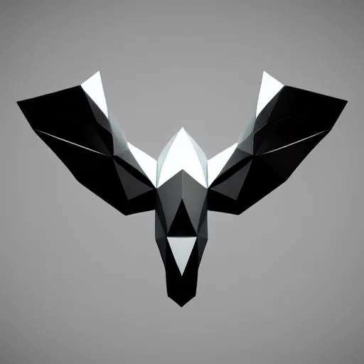 Image similar to isomorphic vector, low poly, white eagle icon, black background, cgsociety, volumetric lighting, artstationhq