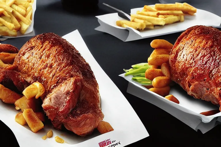 Prompt: mcdonald's whole roast pork, y 2 k cybercore, advertisement photo