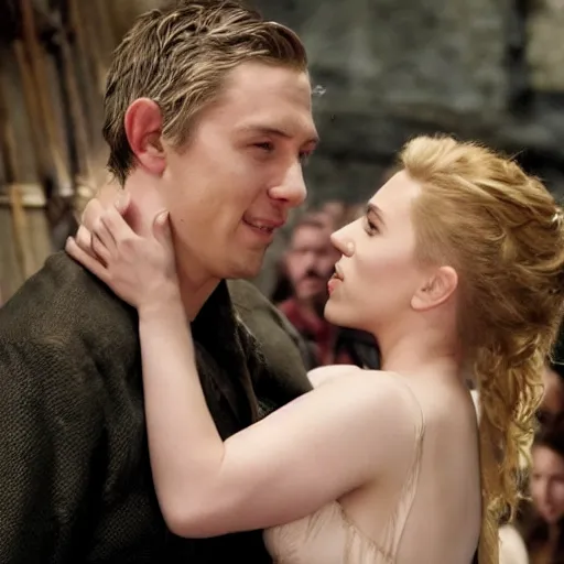 Image similar to scarlett johansson falls in love with a hobbit