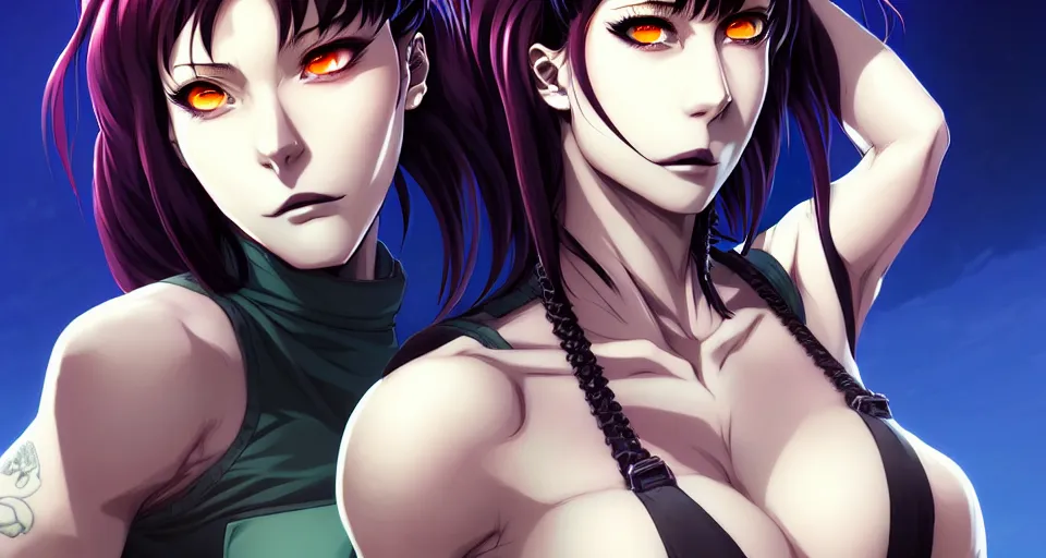 Image similar to a portrait of revy from black lagoon manga, symmetrical eyes, symmetrical face, art by lois van baarle and loish and ross tran and rossdraws and sam yang and samdoesarts and artgerm, digital art, highly detailed, intricate, sharp focus, trending on artstation hq, deviantart, unreal engine 5, 4 k uhd image