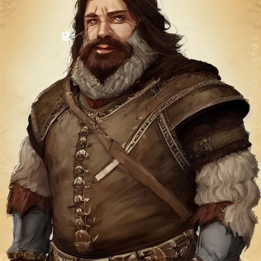 Image similar to 5 0 years old man, tall, stocky : : fantasy : : brown hair, sympathetic, short brown beard : : noble medieval clothing : : high detail, digital art, rpg, concept art, illustration