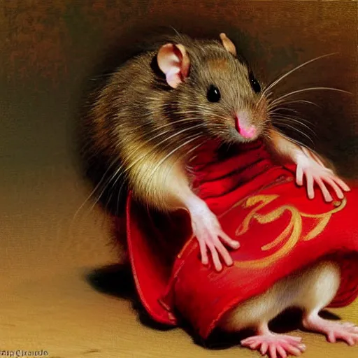 Prompt: a portrait of a hamato yoshi rat wearing a red kimono, hairy, feet, tail. highly detailed painting by gaston bussiere, craig mullins, j. c. leyendecker, furry