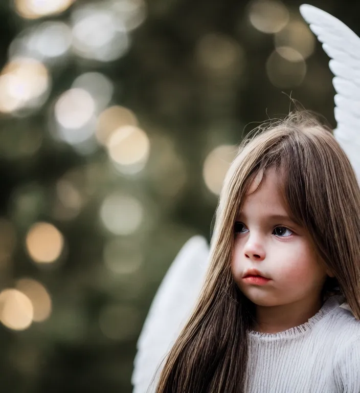 Prompt: centered portrait photography an angel + bokeh + DOF + 8k, photorealistic