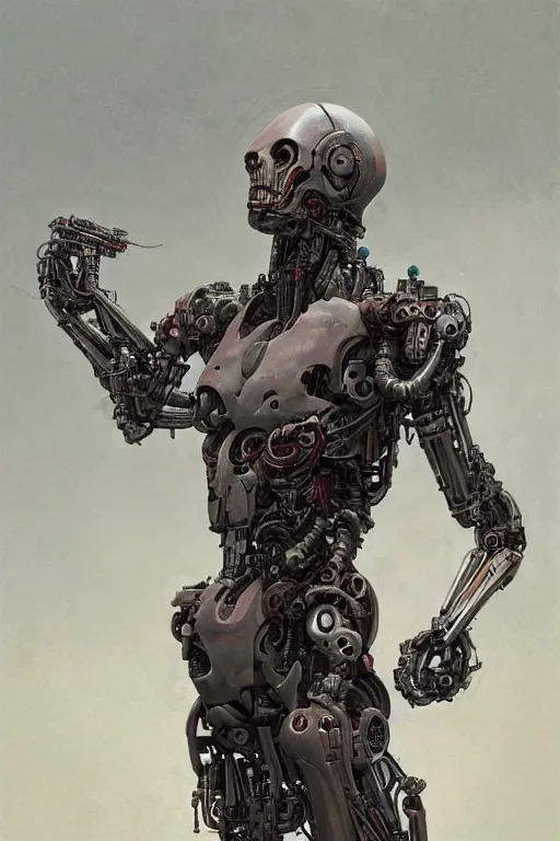 Prompt: Mechanical war cyborg, dark, intricate, smooth, artstation, painted by Wayne Barlowe, Greg Rutkowski, Zdislav Beksinski