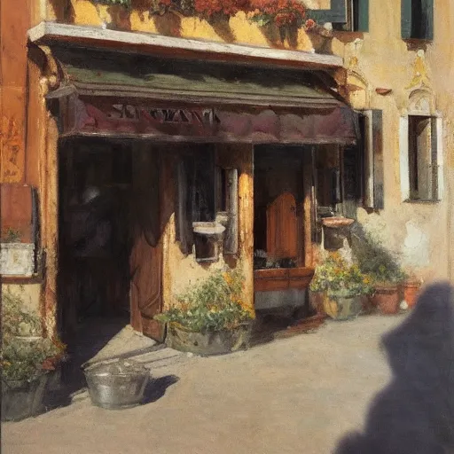 Image similar to italian restaurant in venice, sunny, shadows, richard schmid